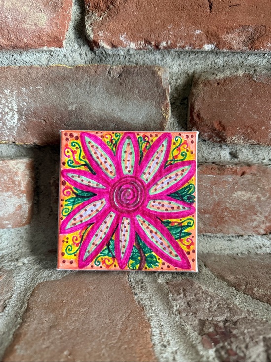Other - Art By 𝙴𝚕𝚕𝚊 𝙻𝚘𝚜𝚝 4X4 Canvas Painting Whimsy Flower Fairycore OOAK DIY